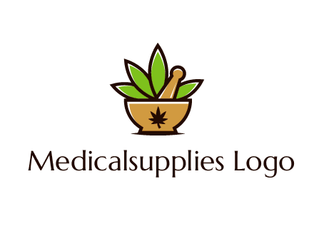 pharmaceutical or herbalists logo with leaves, mortar and pestle