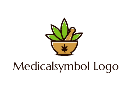 pharmaceutical or herbalists logo with leaves, mortar and pestle