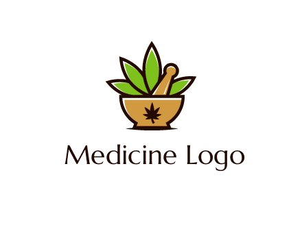 pharmaceutical or herbalists logo with leaves, mortar and pestle
