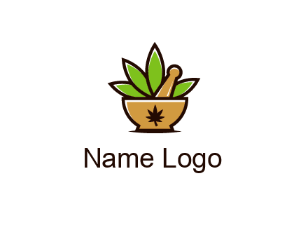 pharmaceutical or herbalists logo with leaves, mortar and pestle