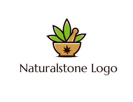 pharmaceutical or herbalists logo with leaves, mortar and pestle