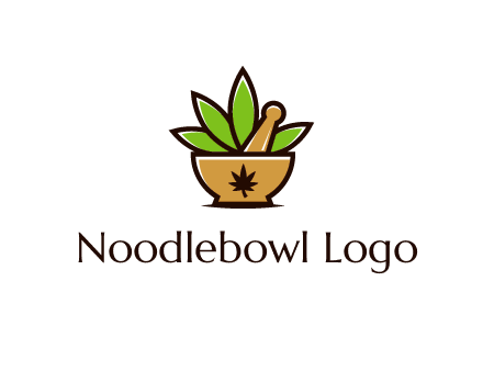 pharmaceutical or herbalists logo with leaves, mortar and pestle