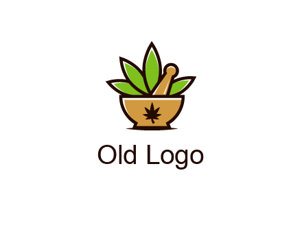 pharmaceutical or herbalists logo with leaves, mortar and pestle