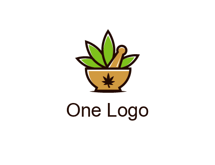 pharmaceutical or herbalists logo with leaves, mortar and pestle