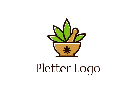 pharmaceutical or herbalists logo with leaves, mortar and pestle