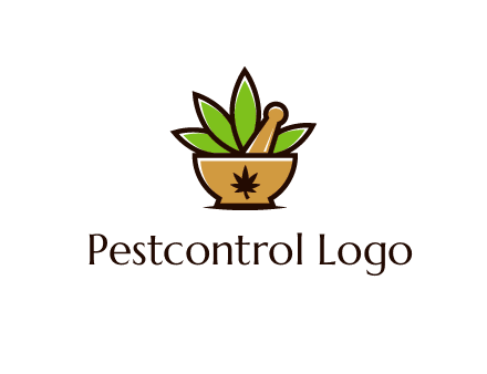 pharmaceutical or herbalists logo with leaves, mortar and pestle