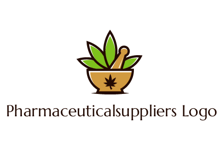 pharmaceutical or herbalists logo with leaves, mortar and pestle