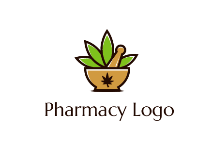 pharmaceutical or herbalists logo with leaves, mortar and pestle