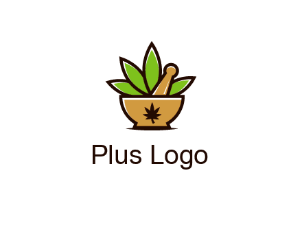 pharmaceutical or herbalists logo with leaves, mortar and pestle