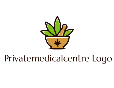 pharmaceutical or herbalists logo with leaves, mortar and pestle
