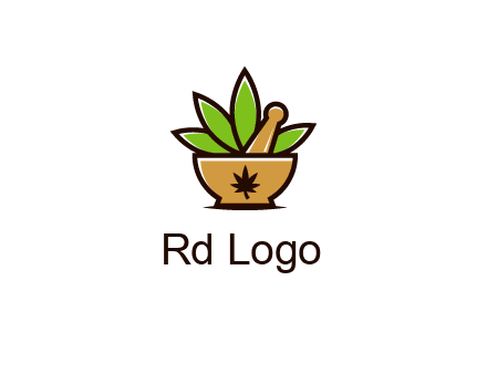 pharmaceutical or herbalists logo with leaves, mortar and pestle