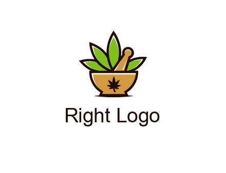 pharmaceutical or herbalists logo with leaves, mortar and pestle