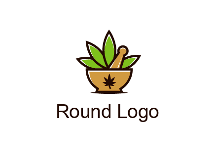 pharmaceutical or herbalists logo with leaves, mortar and pestle
