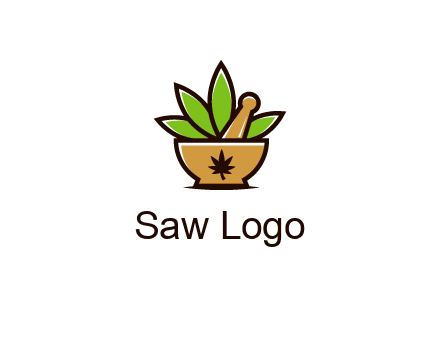 pharmaceutical or herbalists logo with leaves, mortar and pestle