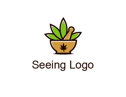 pharmaceutical or herbalists logo with leaves, mortar and pestle