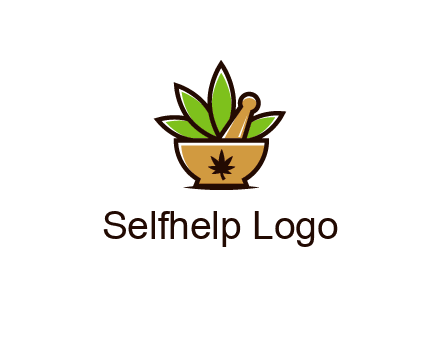pharmaceutical or herbalists logo with leaves, mortar and pestle