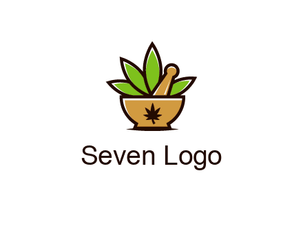 pharmaceutical or herbalists logo with leaves, mortar and pestle