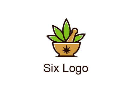 pharmaceutical or herbalists logo with leaves, mortar and pestle