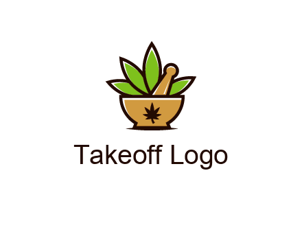 pharmaceutical or herbalists logo with leaves, mortar and pestle