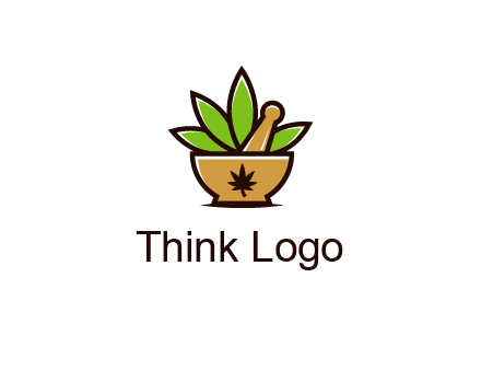 pharmaceutical or herbalists logo with leaves, mortar and pestle