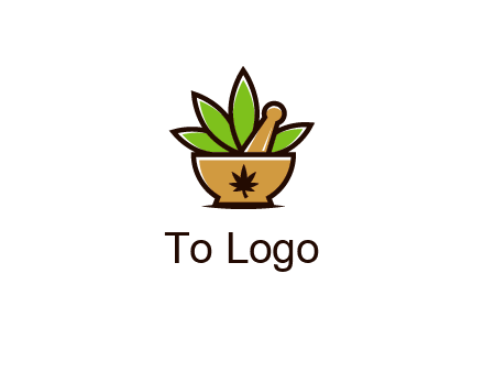 pharmaceutical or herbalists logo with leaves, mortar and pestle