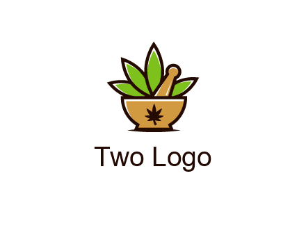pharmaceutical or herbalists logo with leaves, mortar and pestle