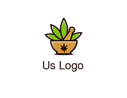 pharmaceutical or herbalists logo with leaves, mortar and pestle
