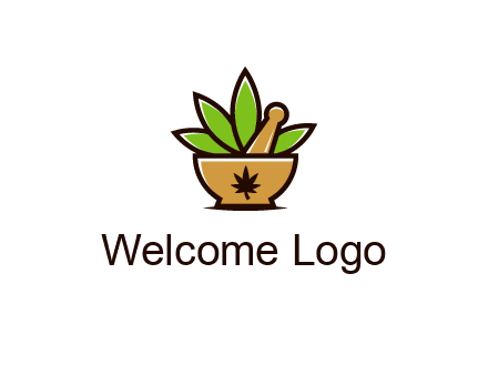 pharmaceutical or herbalists logo with leaves, mortar and pestle