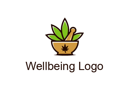 pharmaceutical or herbalists logo with leaves, mortar and pestle
