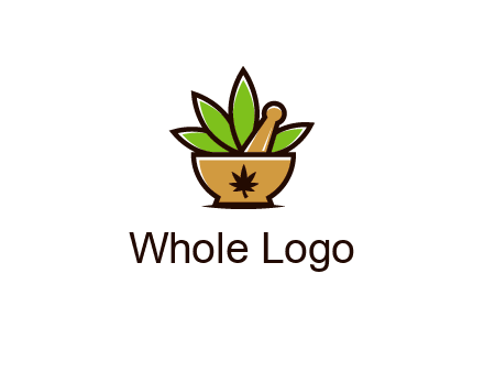 pharmaceutical or herbalists logo with leaves, mortar and pestle