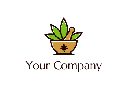 pharmaceutical or herbalists logo with leaves, mortar and pestle