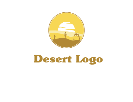 round logo showing sunset in a desert