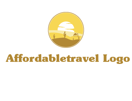round logo showing sunset in a desert