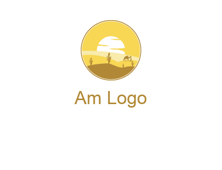round logo showing sunset in a desert