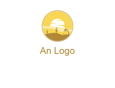 round logo showing sunset in a desert