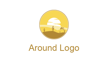 round logo showing sunset in a desert