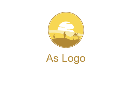 round logo showing sunset in a desert