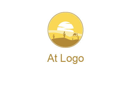 round logo showing sunset in a desert