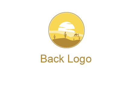 round logo showing sunset in a desert