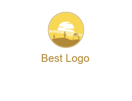 round logo showing sunset in a desert