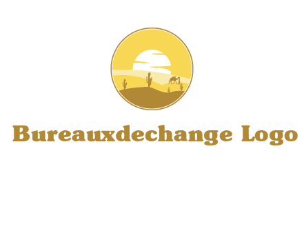 round logo showing sunset in a desert