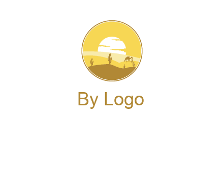 round logo showing sunset in a desert