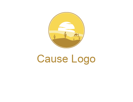 round logo showing sunset in a desert