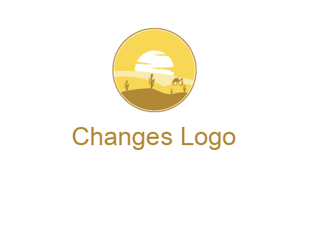 round logo showing sunset in a desert