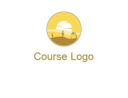 round logo showing sunset in a desert