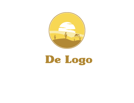 round logo showing sunset in a desert