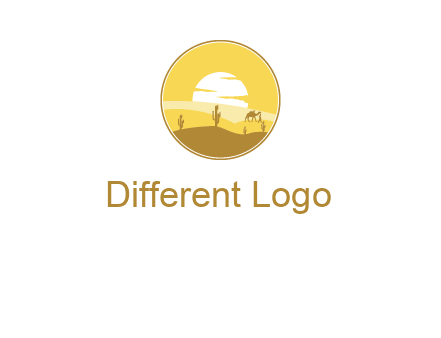 round logo showing sunset in a desert