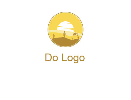 round logo showing sunset in a desert