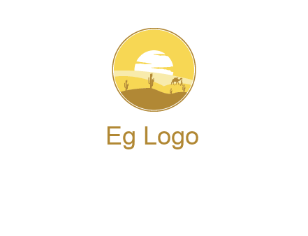 round logo showing sunset in a desert