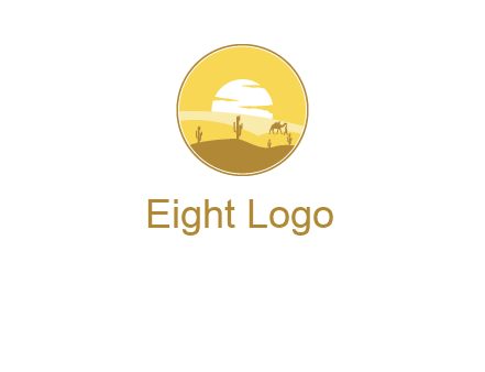 round logo showing sunset in a desert
